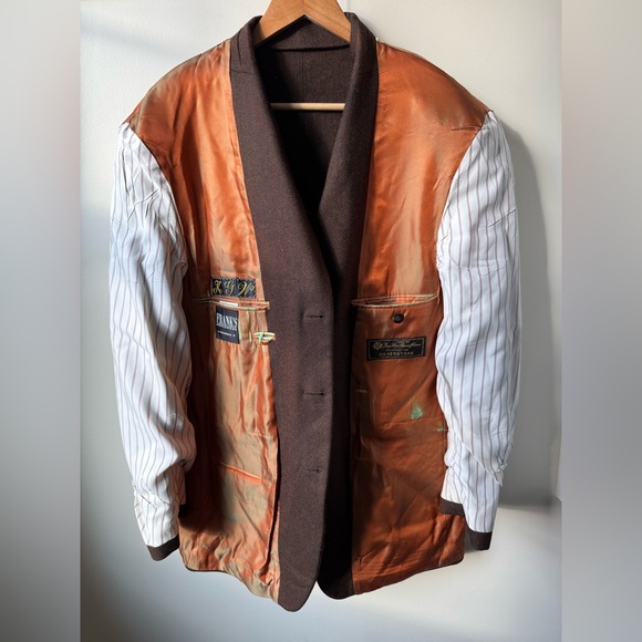 SILVERSTONE Loro Piana Herringbone Wool Cashmere Blazer Luxury Classic 42R FLAWS - Picture 4 of 16